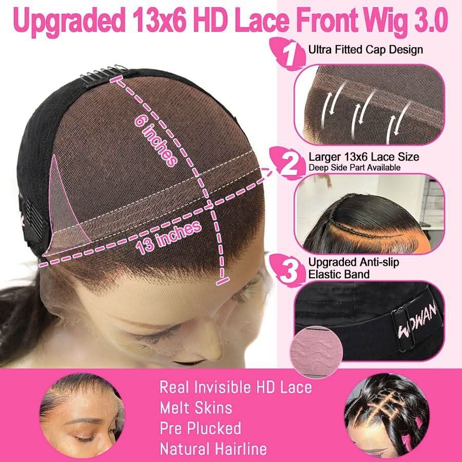 USA Shipping | 250% Density Jet Black Color 13X6 HD Lace Front Wigs Body Wave - Image 5