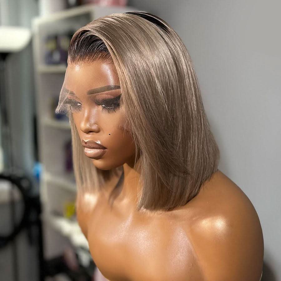 WOWANGEL Ash Grey Straight BOB Ombre 13X6 Skinlike Real HD Lace Wig - Image 4