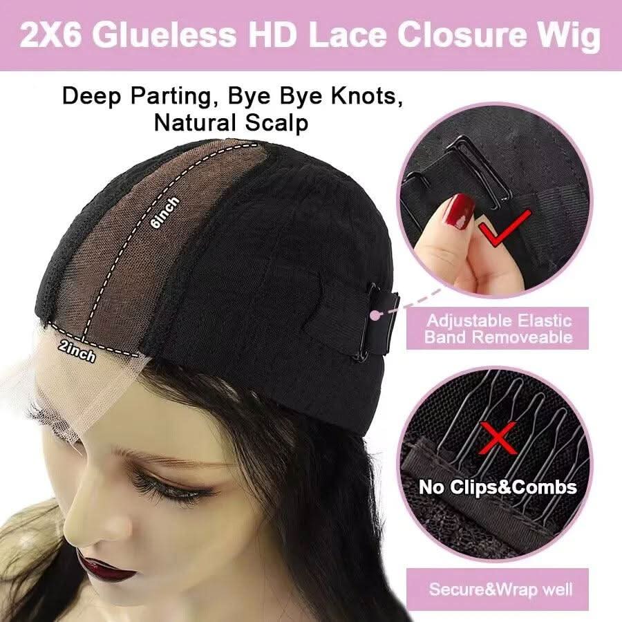 WOWANGEL 2X6 HD Lace Closure Wig Jet Black Wear to Go Glueless Wig - Image 5