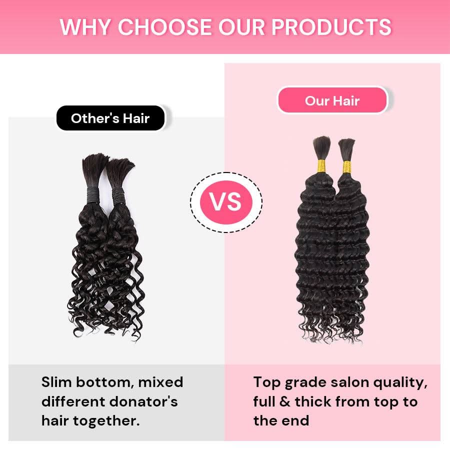 WOWANGEL Human Braiding Hair For Boho Braids Jet Black Deep Wave 100g - Image 3