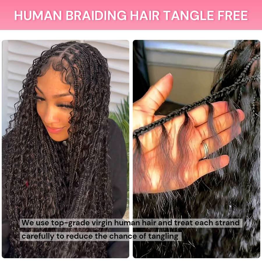 WOWANGEL Human Braiding Hair For Boho Braids Jet Black Deep Wave 100g - Image 4