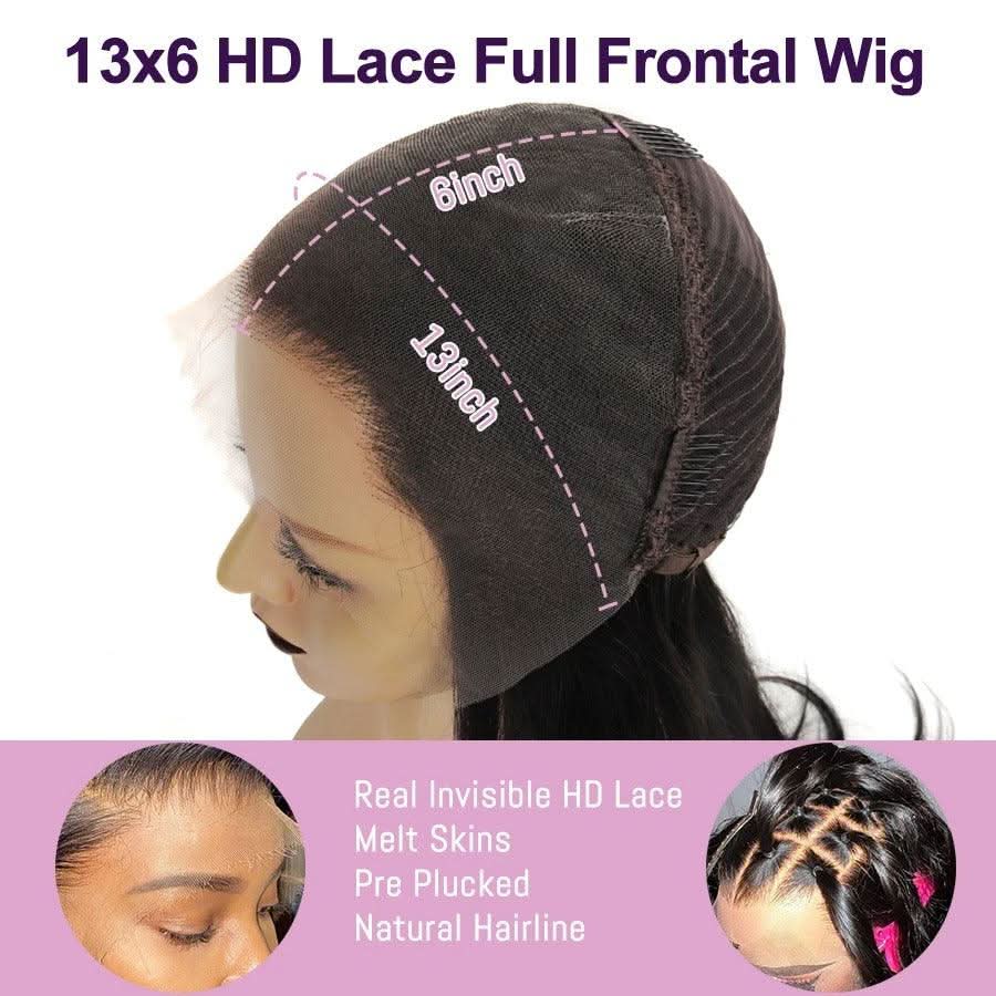 WOWANGEL 13X6 HD Lace Full Frontal Wig Nature Wave Pre Plucked Seamless Hairline - Image 6